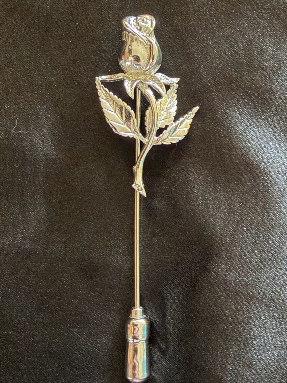Vintage 1960s Anson Sterling silver Rose Stem flower Stick Pin hat pin brooch